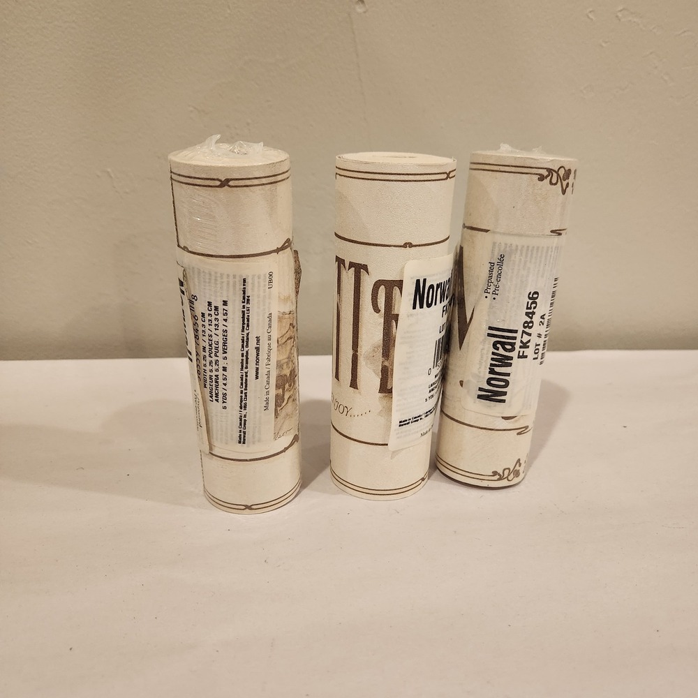 3 Rolls Of Vintage Norwall Prepasted Vynal Wallpaper Border 5 Yards Mocha Java
